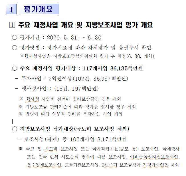 2020년도(2019회계연도)주요재정사업 및 지방보조사업 자체평가 결과 이미지2