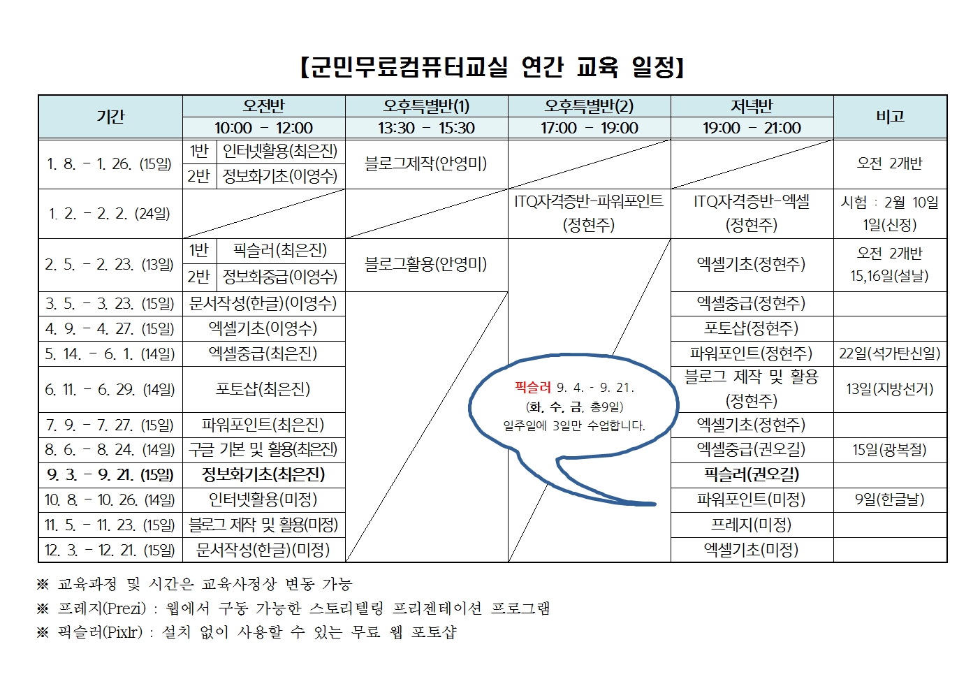 2018년 군민 무료 컴퓨터교실 9월 일정 변경 알림 이미지1