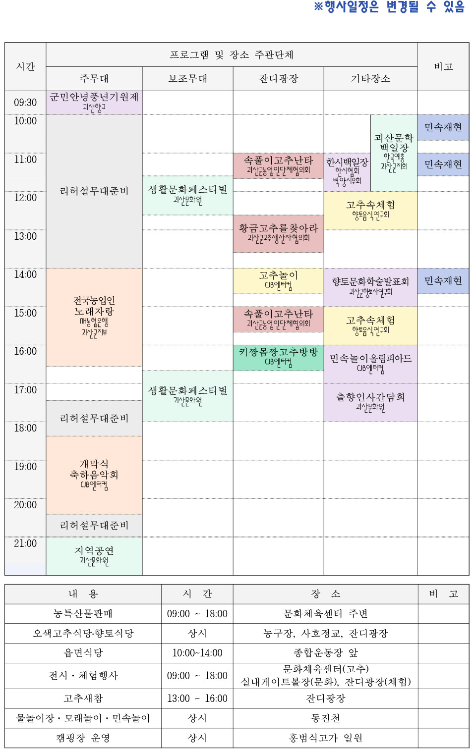 괴산고추축제 일정